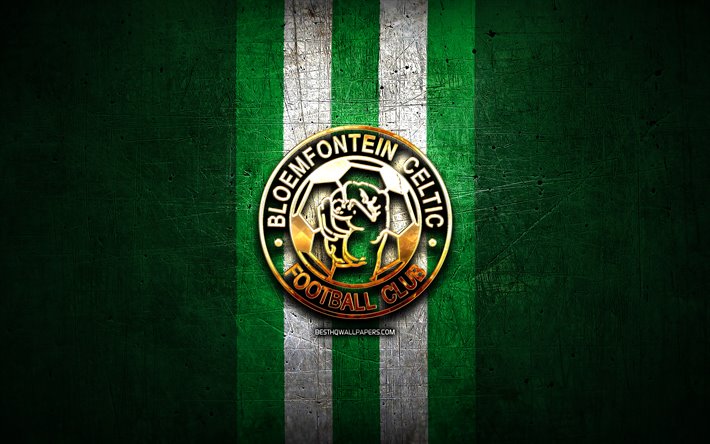 Bloemfontein Celtic FC, con el logotipo de oro, el Premier de la Liga de F&#250;tbol, de metal verde de fondo, f&#250;tbol, Bloemfontein Celtic, PSL, sud&#225;frica, club de f&#250;tbol, Bloemfontein Celtic logo, futbol