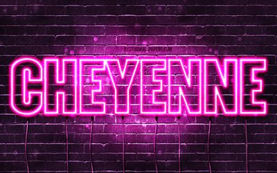 Cheyenne, 4k, wallpapers with names, female names, Cheyenne name, purple neon lights, horizontal text, picture with Cheyenne name