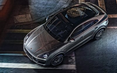 Porsche Cayenne Coupe, a&#241;o 2020, exterior, vista desde arriba, nuevo gris pimienta de Cayena Coupe, SUV, autos alemanes, Porsche