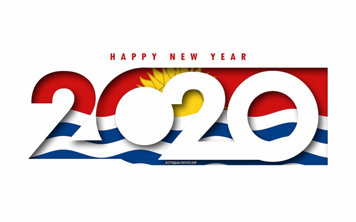 كيريباتي 2020, العلم كيريباتي, خلفية بيضاء, سنة جديدة سعيدة كيريباتي, الفن 3d, 2020 المفاهيم, كيريباتي العلم, 2020 السنة الجديدة, 2020 كيريباتي العلم