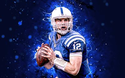 Andrew Luck, 4k, quarterback, Indianapolis Colts, american football, NFL, Andrew Austen Luck, National Football League, neon lights, Aaron Rodgers 4K