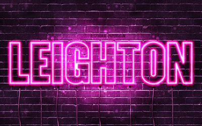 Leighton, 4k, pap&#233;is de parede com os nomes de, nomes femininos, Leighton nome, roxo luzes de neon, texto horizontal, foto com Leighton nome