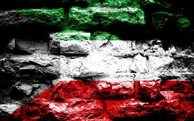 Empire of Kuwait, grunge brick texture, Flag of Kuwait, flag on brick wall, Kuwait, flags of Asian countries