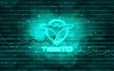 DJ Tiesto turchese logo, 4k, superstar, olandese Dj, turchese, brickwall, DJ Tiesto logo, Tijs Michiel Verwest, star della musica, DJ Tiesto neon logo, DJ Tiesto