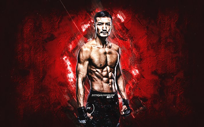 Kyung Ho Kang, G&#252;ney Kore savaş, portre, kırmızı taş arka plan, UFC, Kang Kyung-ho, MMA