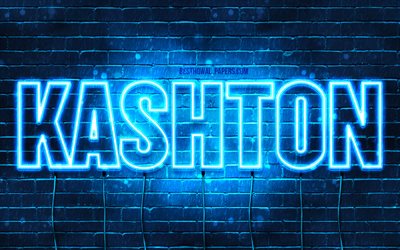 Kashton, 4k, wallpapers with names, horizontal text, Kashton name, blue neon lights, picture with Kashton name
