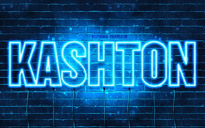 Kashton, 4k, adları Kashton adı ile, yatay metin, Kashton adı, mavi neon ışıkları, resimli duvar kağıtları