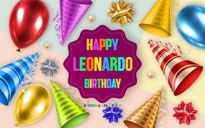お誕生日おめでレオナルド, お誕生日のバルーンの背景, レオナルド, 【クリエイティブ-アート, 嬉しいレオナルドの誕生日, シルク弓, レオナルドの誕生日, 誕生パーティーの背景