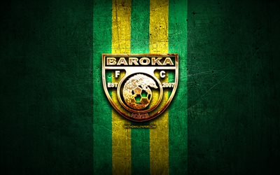 Baroka FC, golden logo, Premier Soccer League, green metal background, football, Baroka, PSL, South African football club, Baroka logo, soccer, South Africa