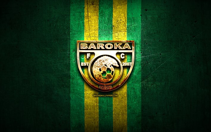 Baroka FC, golden logo, Premier Soccer League, green metal background, football, Baroka, PSL, South African football club, Baroka logo, soccer, South Africa