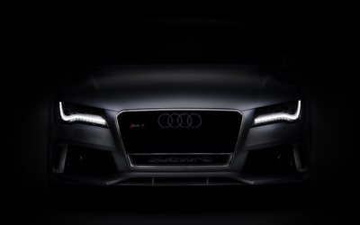 Audi RS7, 2017, svart RS7, Framifr&#229;n, svart matt f&#228;rg, LED-lampor, Audi