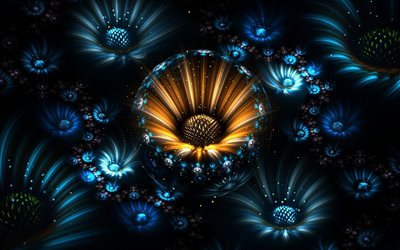 fractales, flores 3d, arte, rayos