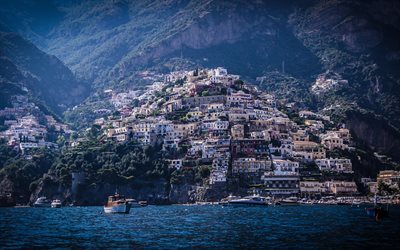 Positano, kusten, sommar, havet, berg, Italien