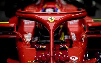 HALO, Ferrari SF71H, 4k, la nueva cabina de protecci&#243;n, Formula Uno, F1, Formula 1, En 2018, la F&#243;rmula 1 de la Scuderia Ferrari, 2018 coches, SF71H