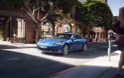 Porsche Panamera 4S Sport Turismo, 2017, 4k, urheilu coupe, uusi sininen Panamera, USA, Saksan autoja, Porsche
