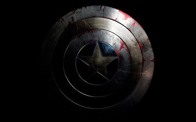 metallo scudo di Capitan America, 4k, logo, stemma, supereroe