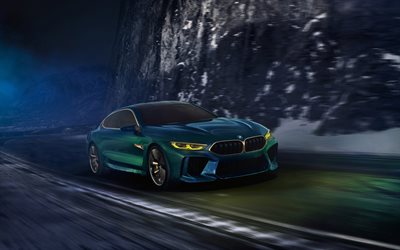 BMW M8 Gran Coupe Concept, 2018, novo 4 portas cup&#234;, exterior, vista frontal, verde novo M8, BMW