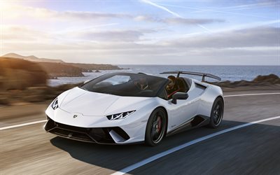 Lamborghini Huracan Performante Spyder, 2019, white cabriolet, roadster, new white Huracan, Italian supercars, Lamborghini