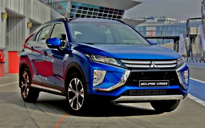 Mitsubishi Eclipse Cross, 2018, 4k, blue crossover, new blue Eclipse Cross, exterior, front view, Japanese cars, Mitsubishi