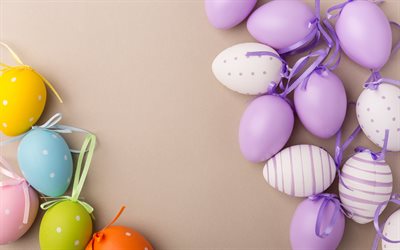 Happy Easter, 2018, purple easter eggs, decoration, Easter