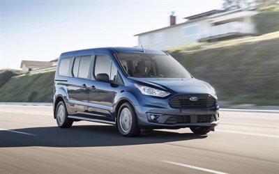Ford Transit Connect, Wagon, 2019, front view, 4k, exterior, new blue Transit, passenger version, minivan, Ford