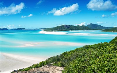 Whitsunday Island, in Australia, isola tropicale, Grande Barriera Corallina, blu, laguna, oceano, spiaggia