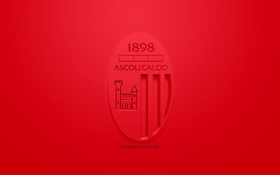 Ascoli Calcio 1898, FC, criativo logo 3D, fundo vermelho, 3d emblema, Italiano de futebol do clube, Serie B, Ascoli Piceno, It&#225;lia, Arte 3d, futebol, elegante logotipo 3d, Ascoli Calcio