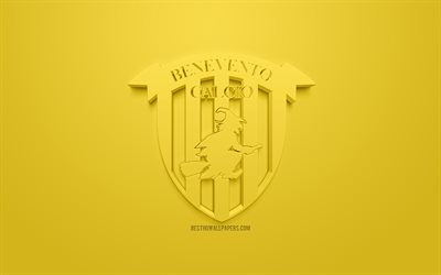 Benevento Calcio, creative 3D logo, yellow background, 3d emblem, Italian football club, Serie B, Benevento, Italy, 3d art, football, stylish 3d logo