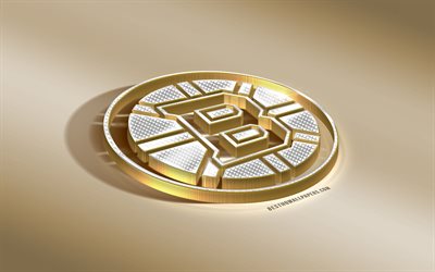 Boston Bruins, American Hockey Club, NHL, Golden Silver logo, Boston, Massachusetts, USA, National Hockey League, 3d golden emblem, creative 3d art, hockey