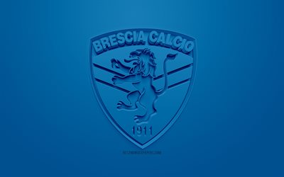 Brescia Calcio, kreativa 3D-logotyp, bl&#229; bakgrund, 3d-emblem, Italiensk fotboll club, Serie B, Brescia, Italien, 3d-konst, fotboll, snygg 3d-logo