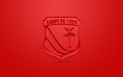 Carpi FC 1909, kreativa 3D-logotyp, r&#246;d bakgrund, 3d-emblem, Italiensk fotboll club, Serie B, Carpi, Italien, 3d-konst, fotboll, snygg 3d-logo