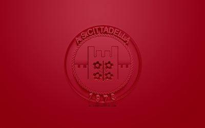 COMO Cittadella, criativo logo 3D, fundo vermelho, 3d emblema, Italiano de futebol do clube, Serie B, A cidadela, It&#225;lia, Arte 3d, futebol, elegante logotipo 3d