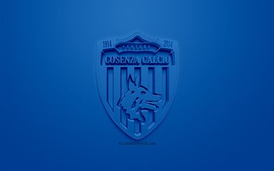 Cosenza Calcio, creative 3D logo, blue background, 3d emblem, Italian football club, Serie B, Cosenza, Italy, 3d art, football, stylish 3d logo