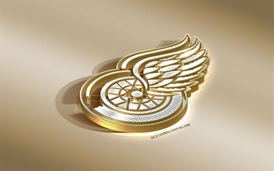 Detroit Red Wings, American Hockey Club, NHL, Golden Hopea logo, Detroit, Michigan, USA, National Hockey League, 3d kultainen tunnus, luova 3d art, j&#228;&#228;kiekko