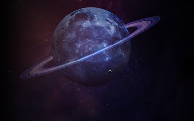 Saturnus fr&#229;n rymden, digital konst, galaxy, lila planet, sci-fi, universum, NASA, planeter, Saturnus
