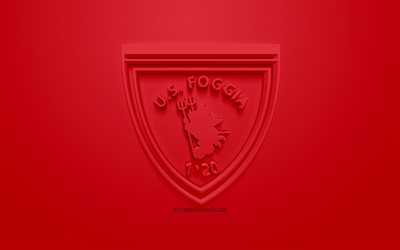 Foggia Calcio 1920, criativo logo 3D, fundo vermelho, 3d emblema, Italiano de futebol do clube, Serie B, Foggia, It&#225;lia, Arte 3d, futebol, elegante logotipo 3d