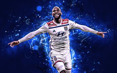 Moussa Dembele, goal, Olympique Lyon FC, french footballers, joy, Ligue 1, Dembele Lyon, neon lights, soccer