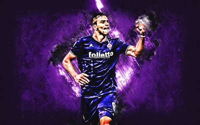 Giovanni Simeone, ACF Fiorentina, striker, purple stone, portrait, famous footballers, football, argentine footballers, grunge, Serie A, Italy, Fiorentina