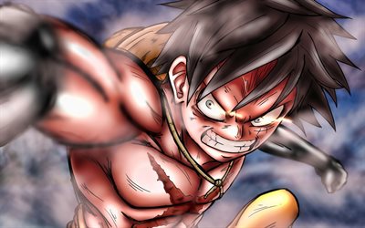 Monkey D Luffy, close-up, artwork, battle, manga, One Piece