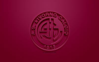 AS Livorno Calcio, creative 3D logo, burgundy background, 3d emblem, Italian football club, Serie B, Livorno, Italy, 3d art, football, stylish 3d logo