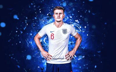 Harry Maguire, 2019, İngiltere Milli Takımı, defans, futbol, Jacob Harry Maguire, futbolcular, neon ışıkları, İngiliz futbol takımı