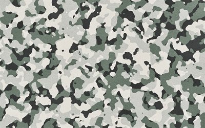 l&#39;hiver camouflage, 4k, motif camouflage, camouflage militaire, fond gris, blanc, camouflage