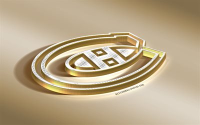 Montreal Canadiens, Canadian Hockey Club, NHL, Golden Silver logo, Quebec, Montreal, Canada, USA, National Hockey League, 3d golden emblem, creative 3d art, hockey