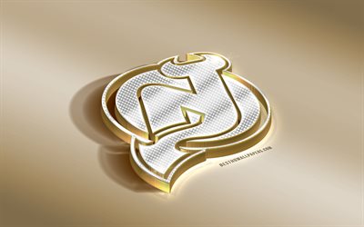 New Jersey Devils, American Hockey Club, NHL, Golden Silver logo, New Jersey, USA, National Hockey League, 3d golden emblem, creative 3d art, hockey
