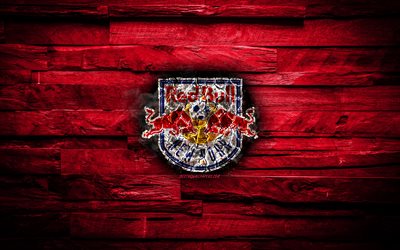 New York Red Bulls FC, 4k, scorched logo, MLS, purple wooden background, american football club, Eastern Conference, grunge, NY Red Bulls, soccer, New York Red Bulls logo, fire texture, USA