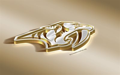 Nashville Avcılar, Amerikan Hokey Kul&#252;b&#252;, NHL, Altın G&#252;m&#252;ş logo, Nashville, Tennessee, ABD Ulusal Hokey Ligi, 3d altın amblemi, yaratıcı 3d sanat, hokey