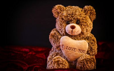 I Love You, 4k, teddy bear, love concepts, soft toys, teddy bear with heart
