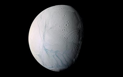 Enceladus, 4k, Saturnuksen satelliitti, aurinkokunnan, galaxy, sci-fi, satelliitit
