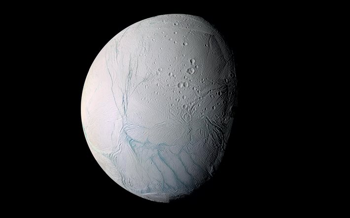 Enceladus, 4k, Saturno sat&#233;lite, sistema solar, galaxy, sci-fi, sat&#233;lites