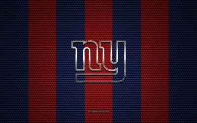 New York Giants logo, American football club, metalli-tunnus, punainen-sininen metalli mesh tausta, New York Giants, NFL, New York, USA, amerikkalainen jalkapallo